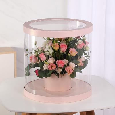 China Large Large PVC Wedding Flower Bouquet Chocolate Candy Gift Handmade Transparent Clear Round Packaging Box Large Plastic Rose Boxes for sale