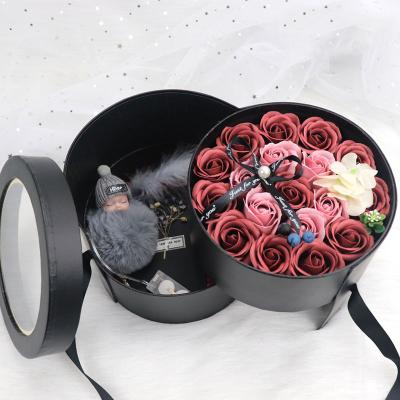 China High End Handmade Paper Flower Gift Box With Lid Black Double Layer Pink Luxury Valentines Birthday Explosion Gift Packaging Boxes for sale