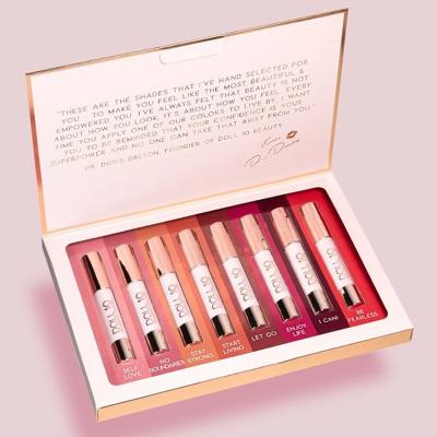 China Aseptic New Arrival Customized Paper Lip Gloss Set Pink Storage Box Folding Lip Gloss Packaging Box With Insert For Lipstick Lip Gloss for sale