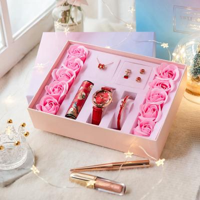 China Handmade Fashion Cheap Luxury Magnetic Closure Rose Flower Women Starry Diamond Watches Bracelet Jewelry Gift Set Packaging Box for sale