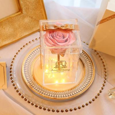 China Luxury Transparent Simple Acrylic Packaging Box Materials Recycled Clear Acrylic Flower Flower Shipping Box With Customized Logo And Ribbon for sale