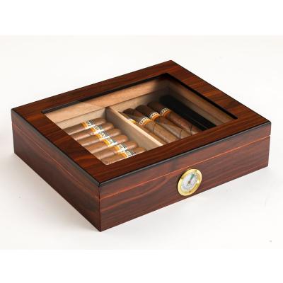 China Luxury Empty Recycled Materials Cigar Humidor Gift Packaging Box Cigarette Unfinished Wooden Storage Box With Clear Stained Glass Wholesale for sale