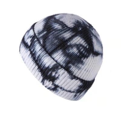 China Image Bulk Tie Dye Custom Colored Private Label OEM Winter Hat Black Beanie Knitted Hat for sale