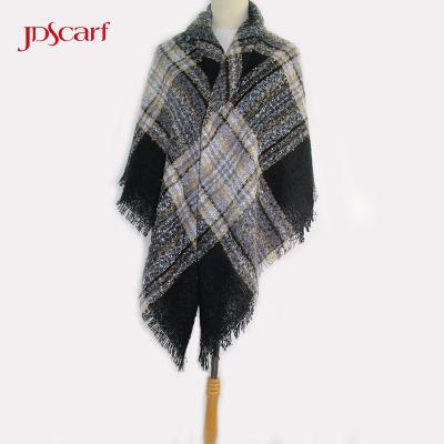 China Men Plaid Cashmere Nepal Classic Poncho Knit Wool Feeling Scarf Poncho for sale