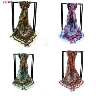 China Classic Voile Printed Crepe Chiffon Cotton Women Scarf Viscous Hijab for sale