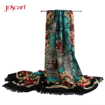 China Large Kashmir Colorful Print Oversized Shawl Scarves Floral Print Pashmina for sale