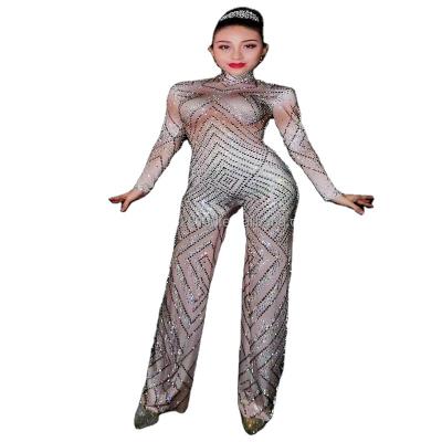 China Long Bar Models Women's Stunt Sets Hyundai Car Ring Song DJ Rhinestone Stretch Overalls for sale