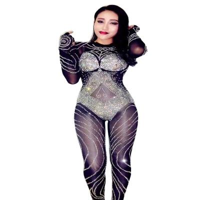 China Tutu & Skirts Nightclub female singer jumpsuit long-sleeved all-diamond black costume for sale