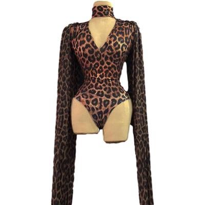 China Breathable Cloak Leopard Print Jumpsuit Women Dancer Bar Show Wear Birthday Prom Party Club Equipment Overalls for sale