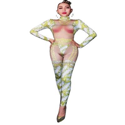 China Ds Song Big Gold Printing Prop Meat Dew Chain Jumpsuit Women's Gogo Costume for sale