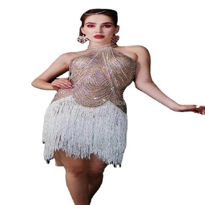 China Dresses curved moon tassel chain short skirt singer one-piece stage national costume for sale