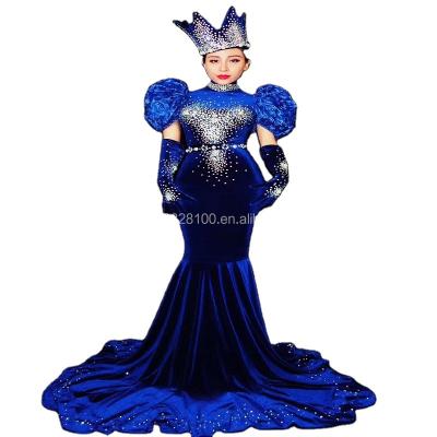 China Blue Retro Velvet Costume Prop Dress Banquet Sexy Goddess Evening Dress for sale