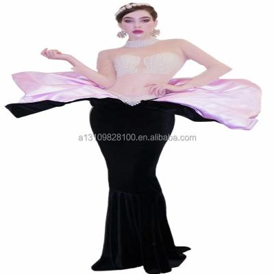 China Dresses Costume High-end Customized One-piece Pearls One-piece Beading Singer Buttocks Slim Pearl Skirt Long Sleeves for sale