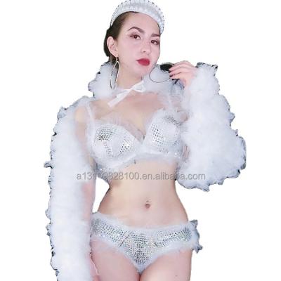 China from above & Sexy Tees Bar Suit Party Girl Bikini Sequin Bra Pearl Headwear Lace Sleeves for sale