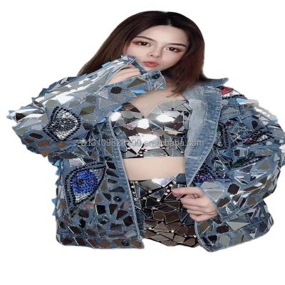 China Nightclub Costume Women's DJ Party Hip Hop Heavy Industry Lens Denim Jacket Bikini Sets for sale