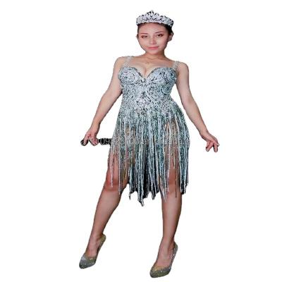 China Female Acrobatic Tassel Slim Stretch Rhinestone Host DJ Host Dresses All-in-one Short All-in-one Costume for sale