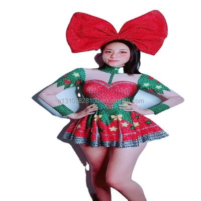 China Sets Womens Song DJ Stretch Christmas Skinny Dress One Piece Stage Costume for sale