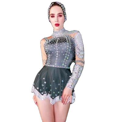 China tutu & Long Sleeve Skirts Nightclub Bar Singer Dance Team Flesh Printing Black Armor Skirt Costume for sale