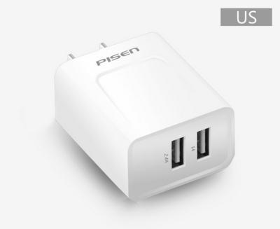 China PISEN 2 USB Ports Dual Universal USB Charger Mobile Phone Charger for Phones and Tablet 1A+2.4A Fast Charging EU/US/UK Adapter 100-240V Plug for sale