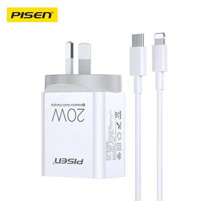 China 20W USB C Wall Charger Different Type C Plug Adapters Plus 1 Combo Universal USB US EU AU Plug PD Charger Cable For iPhone, iPad & iPad android for sale