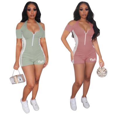 China C9109-summer QUICK DRY clothes off the shoulder women shorts workout one piece overalls for sale