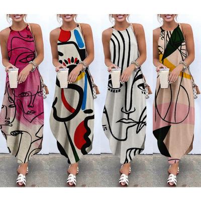 China X389-summer 2022 breathable dress printed sleeveless dress women xs-6xl plus size women's dresses for sale