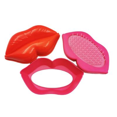 China Large Lips Travel Hair Comb Red Massage Comb Creative And Drinkable Comb With Cosmetic Mirror for sale