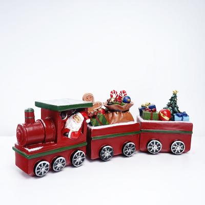 China Resin Manufacturer Wholesales Nordic Style Christmas Decoration Santa Claus Christmas Gift Shop Window Train Decorations for sale