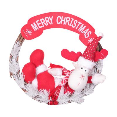 China Wholesale Manufacturer Christmas Decoration WOODEN Door Hanging Santa Snowman Door and Window Rattan Hanging Garland for sale