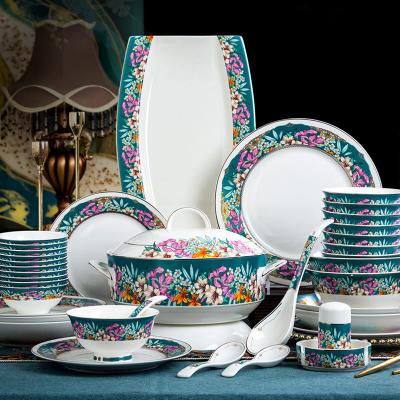 China Contemporary Jingdezhen Porcelain Tableware Household Chinese Style Bone China Dinnerware Set for sale