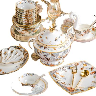 China Viable Luxury Noble Porcelain Style Jingdezhen Ceramics 80PCS European Cutlery Set Gift Tableware Set for sale