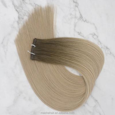 China New Hairstyle PU Remy Hair Wefts Russian Hair Extensions Flat Weft 100% for sale