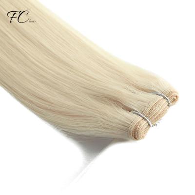 China 100% Blonde Remi Double Wefted Machine Human Hair Weft High Quality Thin Straight Hair Weft Extensions for sale