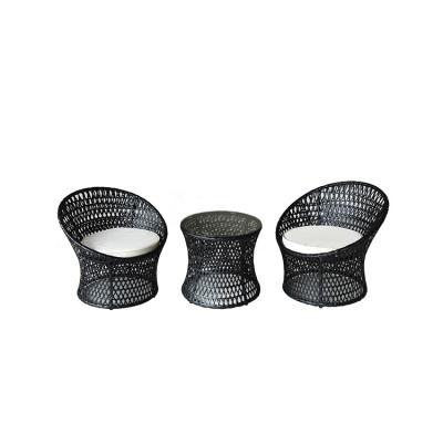 China Modern Black Sleek Rattan Set Rattan Outdoor Garden Furniture 3pcs Outdoor Patio Set Sunbrella Outdoor Furniture for sale