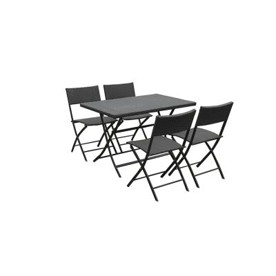 China Modern Black Foldable 5pcs Picnic Table Set Outdoor Arrangement Furniture Dining Rattan Furniture Set Wicker Garden for sale