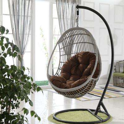 China Gray Modern Rattan Open Wicker Garden Outdoor Hanging Wicker Swing Chair With Color Cushion Yongkang Un Leisure for sale