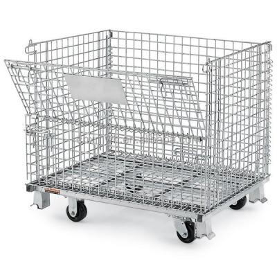 China Pallet Rack With Wheels 50x50mm Galvanized Steel Folding Metal Wire Mesh Container for sale