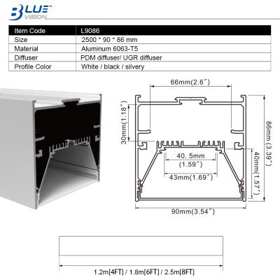 China 90*86MM Commercial Aluminum Led Housing 2.5M L9086 1.2M Aluminum Housing For Led Linear Lights Pendant for sale