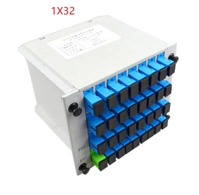 China Hot Selling Type 1x32 SC/UPC Fiber Optic Splitter FTTH Splitter Cassette Insert Box 15*12*3cm for sale