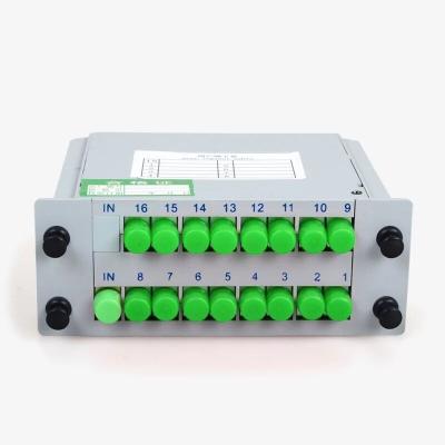 China Hot Selling Type 1x16 FC/APC Fiber Optic Splitter FTTH Splitter Cassette Insert Box 15*12*3cm for sale