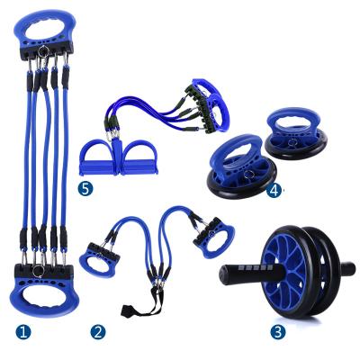 China Universal ab wheel roller set with raise bar, chest expander, pedal resistance band and knee pad 5 in1 ab wheel set for sale