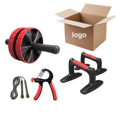 China Universal 2022 new wholesale customized 4 in 1ab wheel roller set with push up bar hand gripper jump rope and knee pad for sale