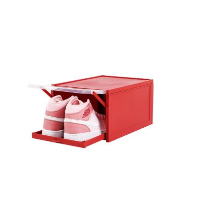 China 2021 Hot Selling Sliding Type Stored Drawer 2021 Stackable Transparent Shoe Box Shoe Storage Organizer Plastic Shoe Box for sale