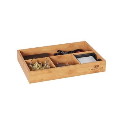 China 4 Compartments Sustainable Bamboo Storage Drawer Divider Space Saving Tray Storage Organizer for sale