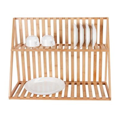 China Sustainable Bamboo Standing Dish Rack 2-Tier Assemble Dish Drying Rack for sale