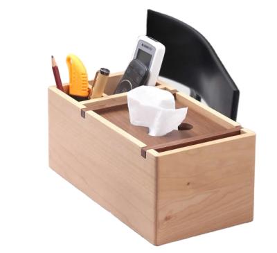 China Desktop Remote Control Storage Box Stored Tissue Wooden Multifunctional Box Lid Holder for sale