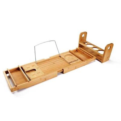 China Sustainable Wooden Brush Tool Rack , 2 Pieces Extended Bamboo Bathtub Trolley Bathroom Set for sale