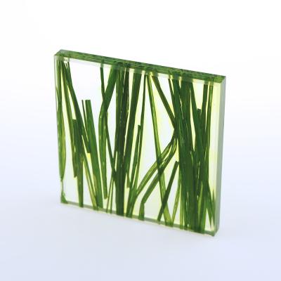 China Industrial clear fabric green grass interlayer safety toughened laminated glass for home decoration for sale