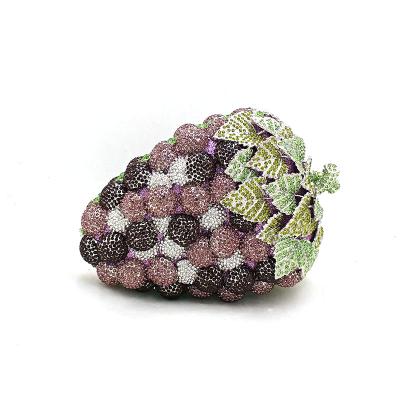 China Popular Women's Classic Wholesale Bridal Evening Clutch Rhinestone Funny Fruit Grape Hollow Out Crystal Purse Purse for sale