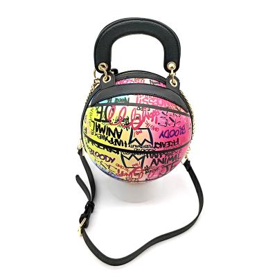 China PU Leather Top Funny High Level Funny Leather Top Graffiti Bag Basketball Handle Women Body Cross Shoulder Bag for sale